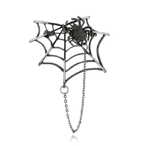 Σκοτεινό Ρέτρο Γοτθικό Spider Web Brooch Κράμα Στρας Κρεμαστό Αλυσίδα Broches Pin Halloween Κοσμήματα Αξεσουάρ Για Γυναίκες