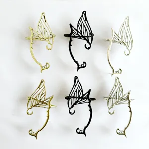 Vintage holle vlindervleugels elfje oormanchetten set, elegante metalen oorbellen voor vrouwen.