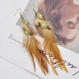 Orecchini lunghi con piume boho vintage foglia nappa pendenti da donna gioielli da festa