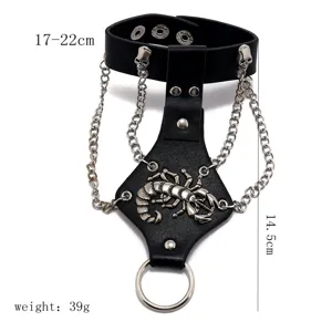 Bracelet Esclave Main Cuir Noir Scorpion Squelette Gothique Punk Chaine Mode Bijoux Accessoire