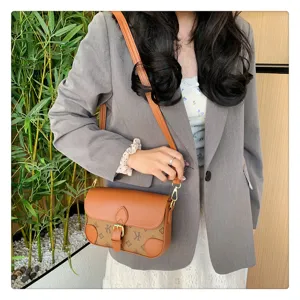Vintage retro monogram crossbody shoulder bag for women, chic trendy messenger purse.
