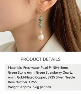 Nuovo stile cinese perla d'acqua dolce naturale orecchini lunghi vintage in giada donna