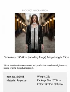 Metallic long scarf for women, lightweight shiny tassel design, elegant commuter fashion accessory.