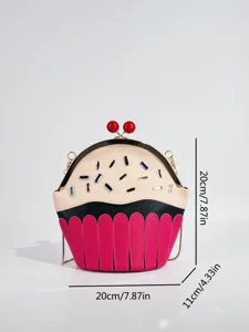 Cute cupcake shape shoulder bag, stylish PU leather cross-body bag with golden chain strap.