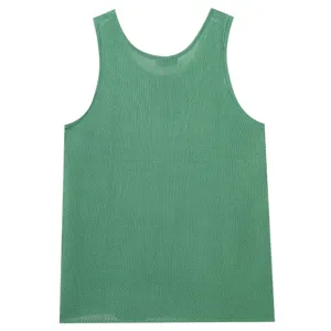 Green hollow-out knit tank top for men, breathable sleeveless shirt for summer gym fitness.