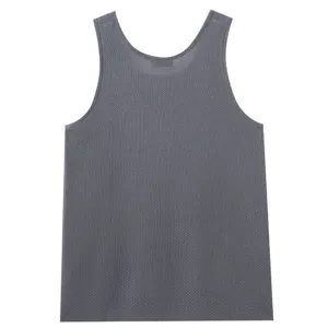 Men breathable hollow knit tank top summer casual loose sleeveless athletic vest top grey