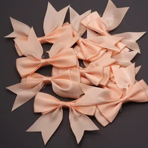Peach satin ribbon bows, double layer swallowtail for DIY hair clips and gift packaging