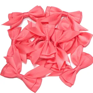 Pink polyester double layer swallowtail ribbon bows for DIY hair clips gift packaging accessories