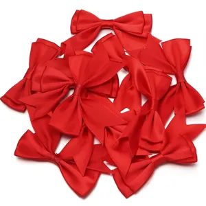 Red satin ribbon bows double layer swallowtail DIY craft hair clip packaging material