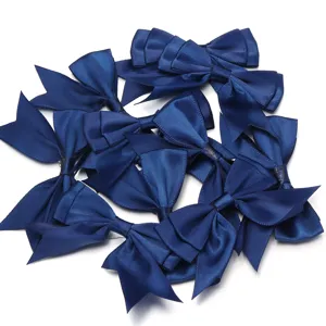 Dark blue satin ribbon bows double swallowtail hair clip gift wrapping DIY craft accessories