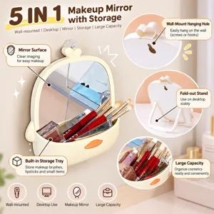 5 in 1 süßer Cartoon-Make-up-Spiegel mit Ablagefach, wandmontiert und für den Tisch.