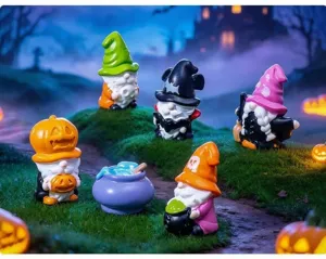 Set di statuette di gnomi di Halloween in resina, bambole strega per decorazioni da scrivania.