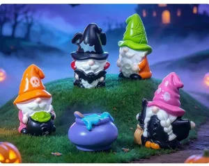 Set di statuine in resina di gnomo teschio strega di Halloween per decorazione auto e scrivania.