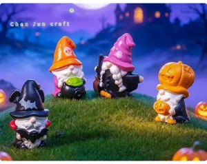 Halloween Resina Gnomo Figurine Strega Teschio Zucca Decorazione Scrivania Auto 4Pz