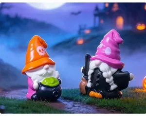 Statuetta Resina Gnomo Halloween Streghetta Teschio Decorazione Scrivania Auto DIY