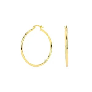Classic S925 sterling silver gold-plated smooth round hoop earrings, versatile minimalist jewelry.