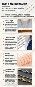 Stainless steel customizable chains detail view with various thickness and plating choices.