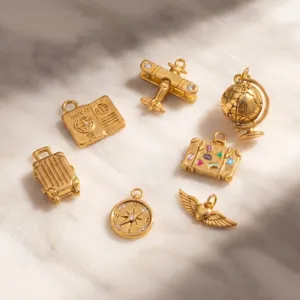 Lot de pendentifs voyage en or acier inoxydable avion valise globe pour bijoux DIY