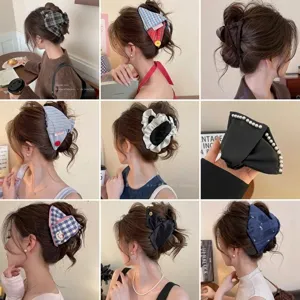 Women fashion hair clips set elegant plaid pearl hair accessories for summer daily wear.