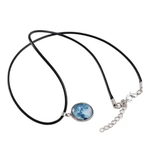 Galaxie Glas Cabochon Anhänger Halskette mit Wachsseil, Stern Mond Raumfahrt Schmuck