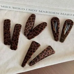 Leopard print velvet hair clips set vintage side pins cute hair accessories for women and girls