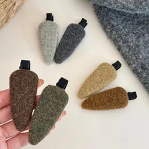 Wool felt wrapped duckbill hair clips vintage minimalist side bangs clips in colors set