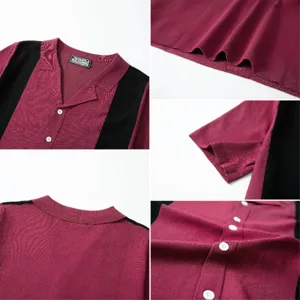 Herren Strick Colorblock Kuba Kragen Kurzarm Polohemd Detailansicht Produkt