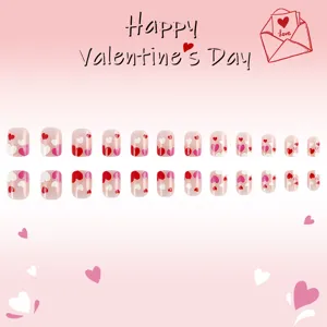 Short glossy square press-on nails Valentine heart acrylic fake nail tips 24pcs detail view