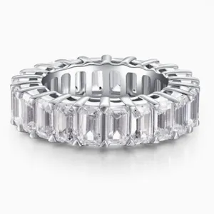 Bague Argent Massif Emeraude Taille Eternity Anneau de Luxe pour Femme Bijoux
