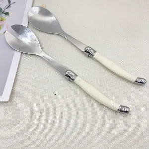 Edelstahl Salatbesteck mit elfenbeinfarbigen Griffen, elegantes europäisches Besteck Set.