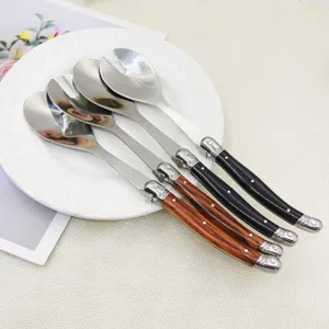 Edelstahl Salatbesteck Gabel Löffel Set mit klassischen Holz und schwarzen Griffen