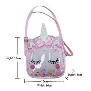 Unicorn transparent TPU kids crossbody bag detail view, cute cartoon shoulder storage pouch