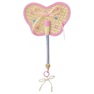 Handmade woven butterfly straw fan DIY cute bag charm summer photo prop decorative pendant