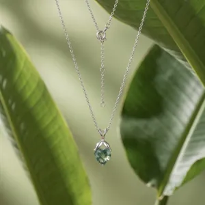 Elegante herzförmige grüne Moosachat Anhänger Halskette mit S925 Silberkette für Damen.