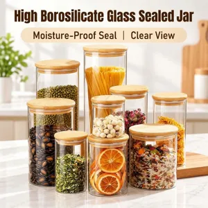 Glass Food Storage Jars With Airtight Bamboo Lids High Borosilicate Canisters For Kitchen Grains Coffee Beans Snacks