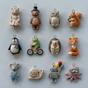 Ceramic animal charms cute DIY bag pendants key rings assorted styles cute decorations set