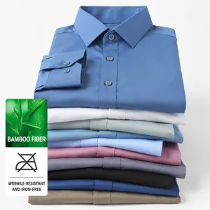 Men's bamboo fiber stretch dress shirt business formal long sleeve casual solid color
