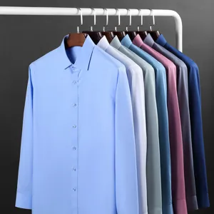 Men's long sleeve business dress shirt regular fit solid color formal button down work shirt