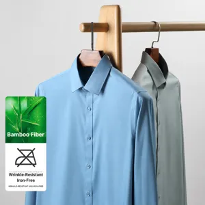 Men's long sleeve bamboo fiber dress shirt business casual wrinkle resistant button down shirt