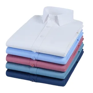 Men's bamboo fiber wrinkle-free long sleeve dress shirt stacked in multiple colors main view