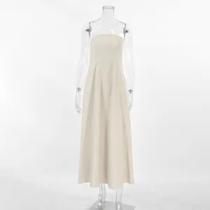 Robe longue beige sans bretelles, élégante robe maxi unie et moulante pour femmes.