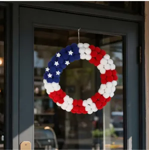 American independence day pom pom wreath detail hanging decoration for home festival party