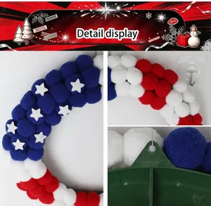 American independence day pom pom wreath wall hanging holiday party decor detail view