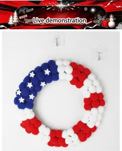 American Independence Day pom pom wreath wall hanging holiday party festival decor item