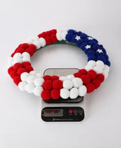 US Independence Day pom pom wreath wall hanging holiday decoration prop for home party display.
