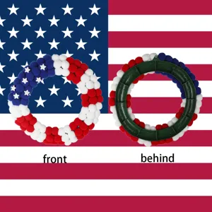 American flag pom pom wreath patriotic wall hanging decor for Independence Day party front and back view