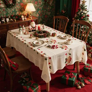 Christmas embroidered tablecloth red lace holiday dining table cover festive home decoration