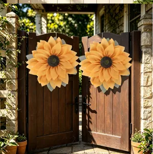 Artificial sunflower wreath for front door hanging, fabric large sunflower decor for autumn home.