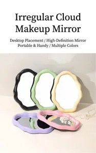 Close up details of colorful irregular cloud makeup mirror for desktop decoration and daily use.