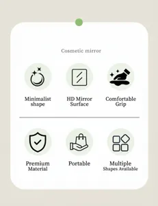 Portable cosmetic mirror detail infographic showcasing minimalist shape and HD surface design.